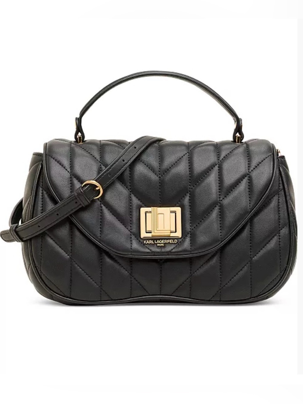 Karl Lagerfeld Paris Quilted Black Leather Top-Handle Shoulder Bag